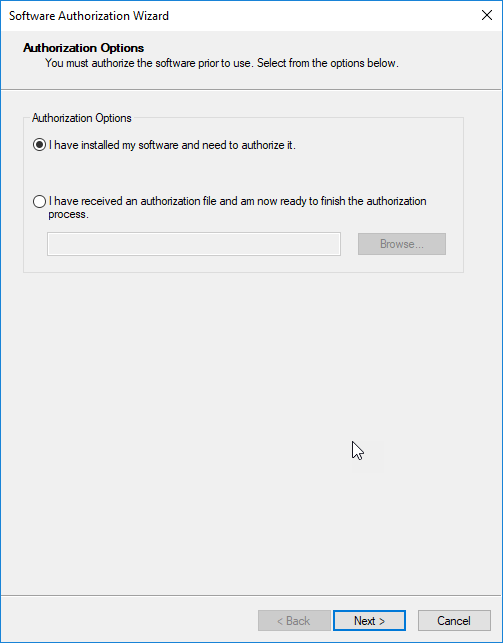 Software Authorization Wizard options Software Authorization Wizard options