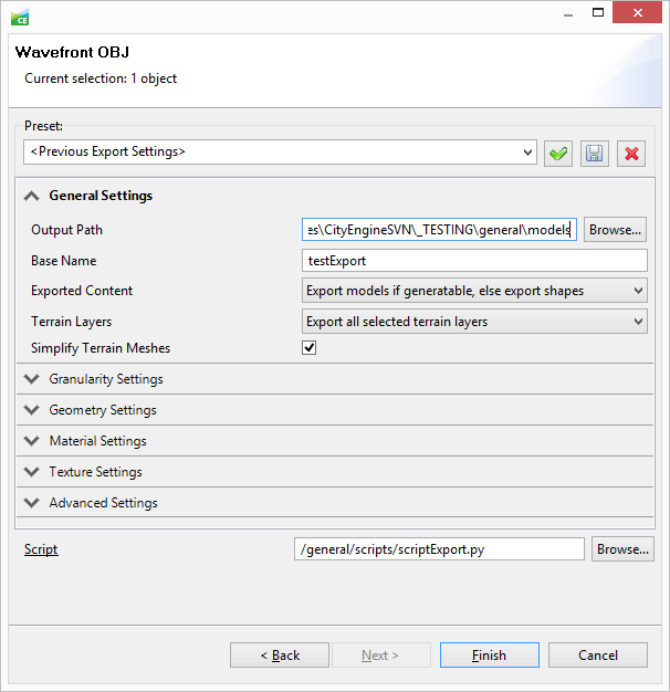 OBJ export dialog with script set in Misc options OBJ export dialog with script set in Misc options