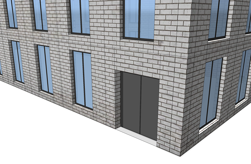 Close-up view of the final building model Close-up view of the final building model