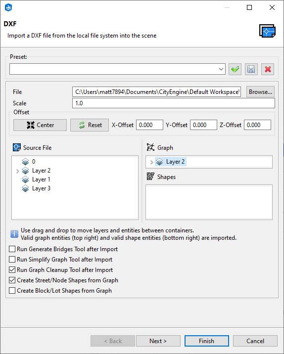 DXF import dialog box DXF import dialog box