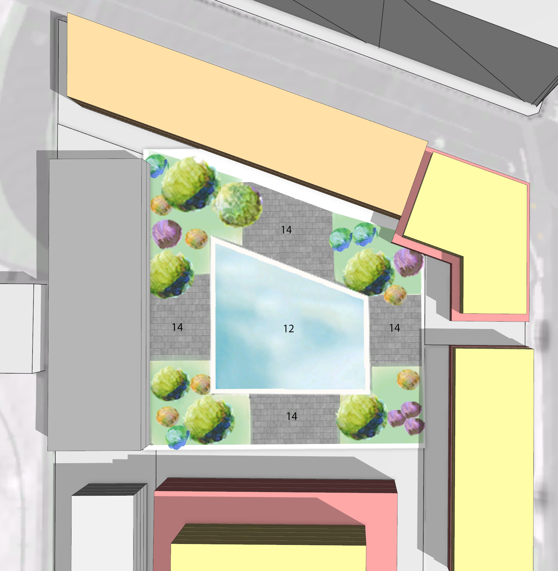 Reflecting pool is placed in upper courtyard Reflecting pool is placed in upper courtyard