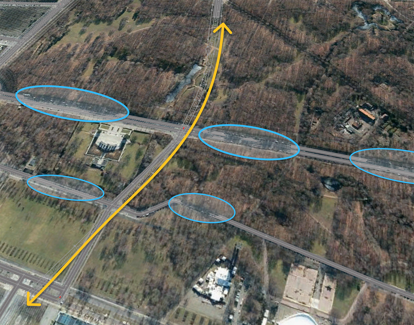 Highlighted areas for tunnel Highlighted areas for tunnel