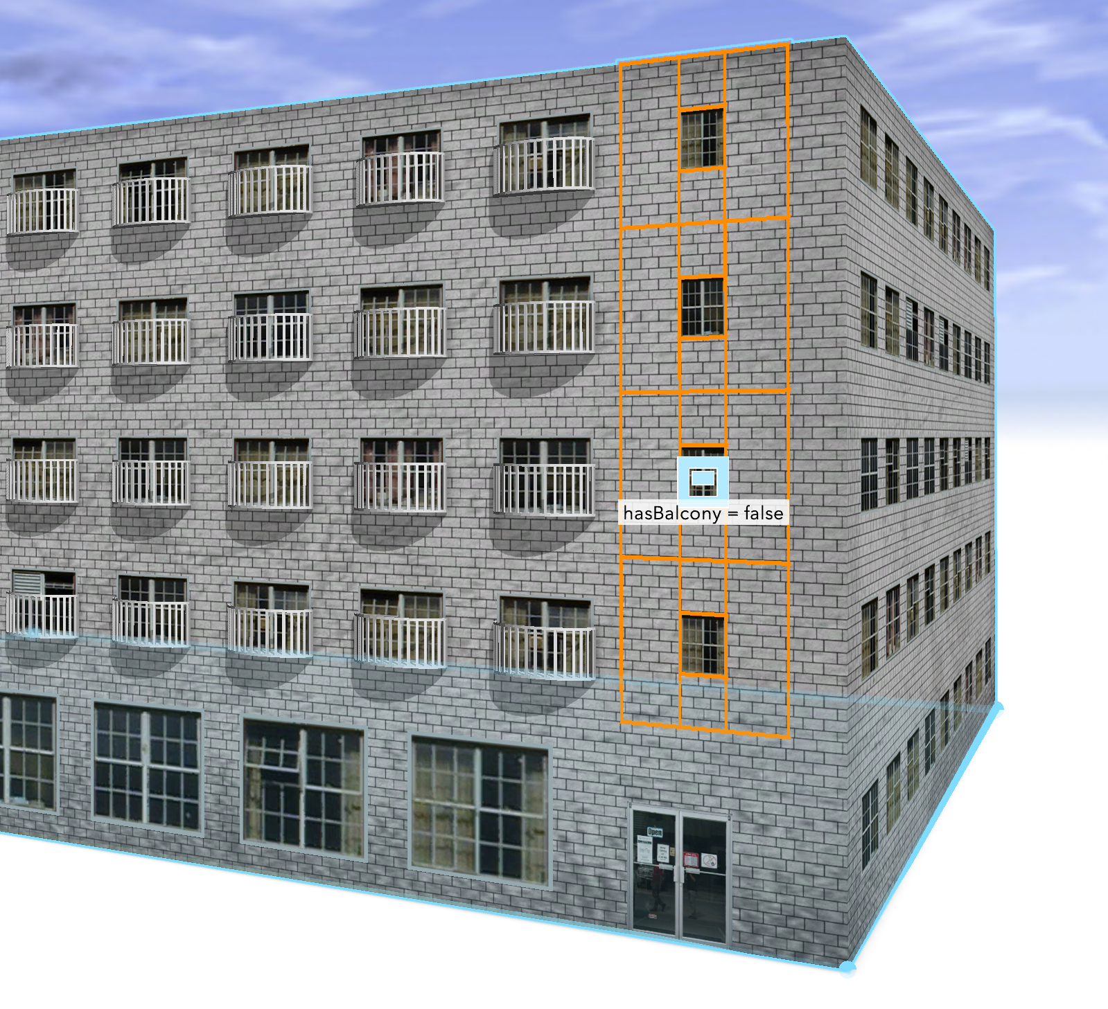 Removed balconies above door Removed balconies above door