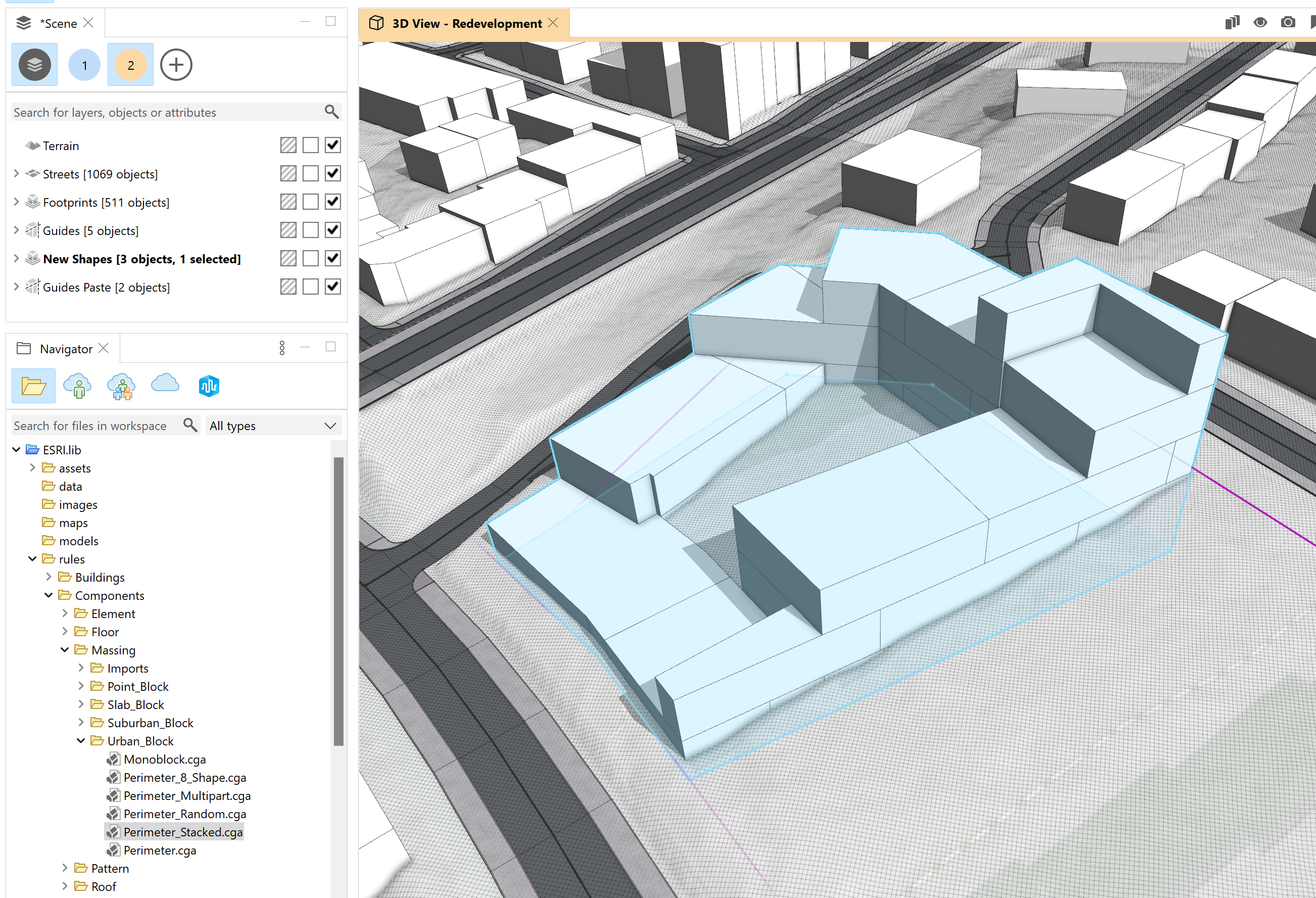 Perimeter_Stacked.cga rule assigned to shapes Perimeter_Stacked.cga rule assigned to shapes