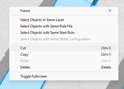 Context menu used to cut selected buildings Context menu used to cut selected buildings