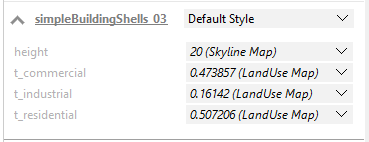 Inspector window showing land-use parameters Inspector window showing land-use parameters