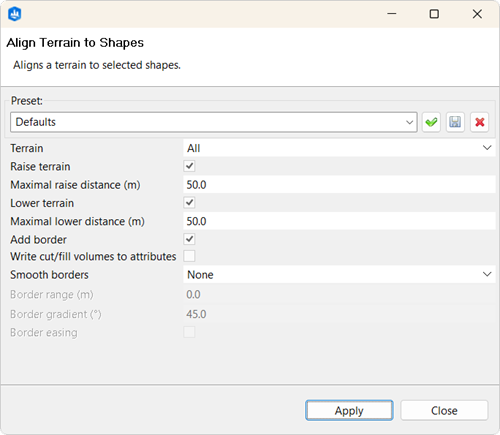 Align Terrain to Shapes dialog box Align Terrain to Shapes dialog box