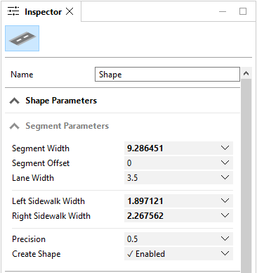 Inspector Segment parameters Inspector Segment parameters