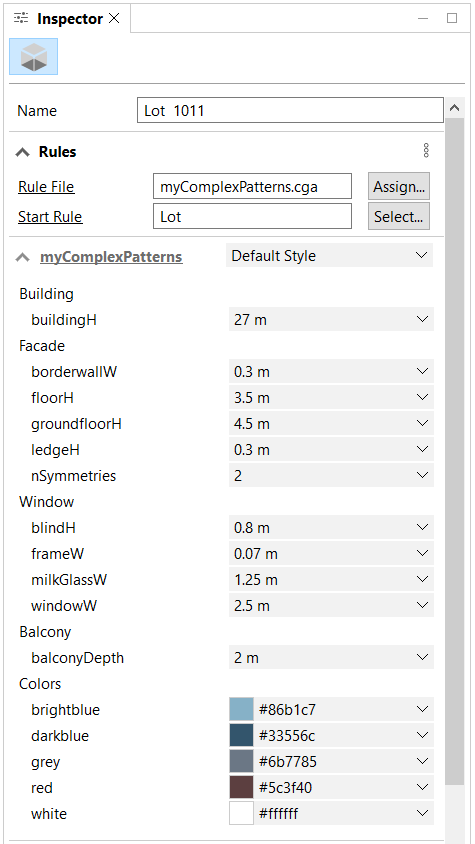Inspector window with Shape Lot 1011 rules Inspector window with Shape Lot 1011 rules