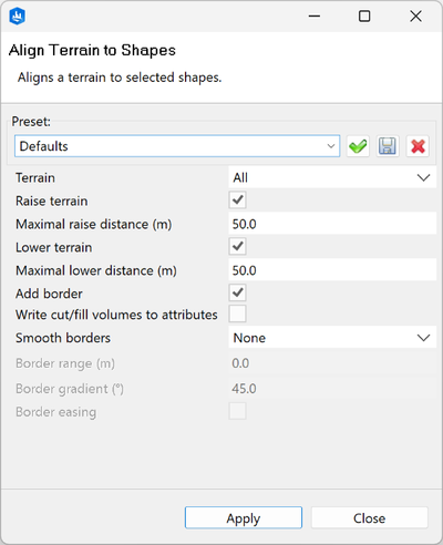 Align terrain to shapes dialog box Align terrain to shapes dialog box