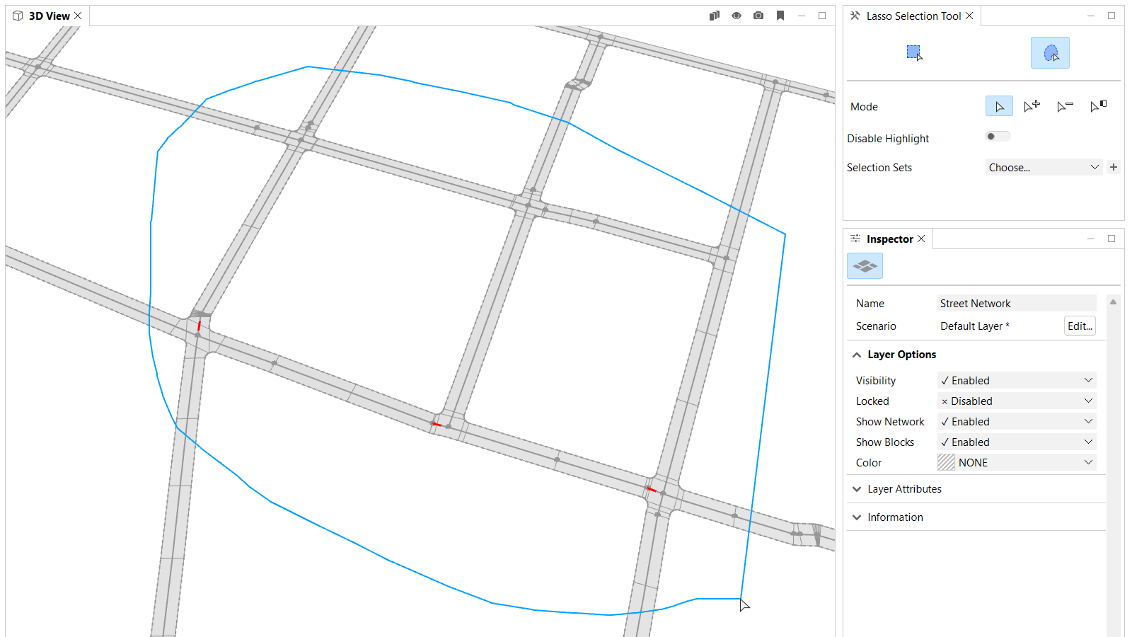 Select streets with Lasso Selection tool Select streets with Lasso Selection tool