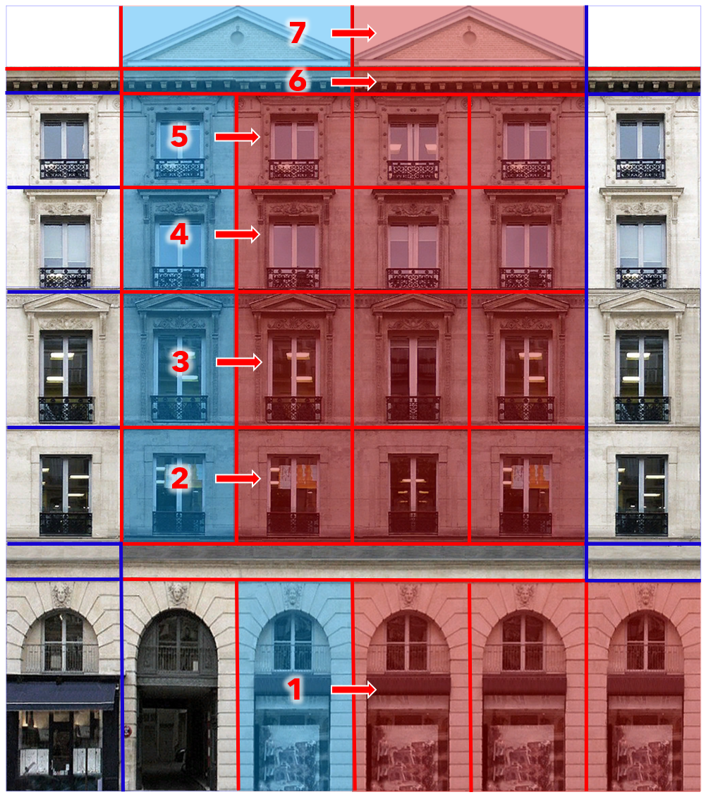 X Repeat tool used to create vertical splits on upper and ground floors X Repeat tool used to create vertical splits on upper and ground floors