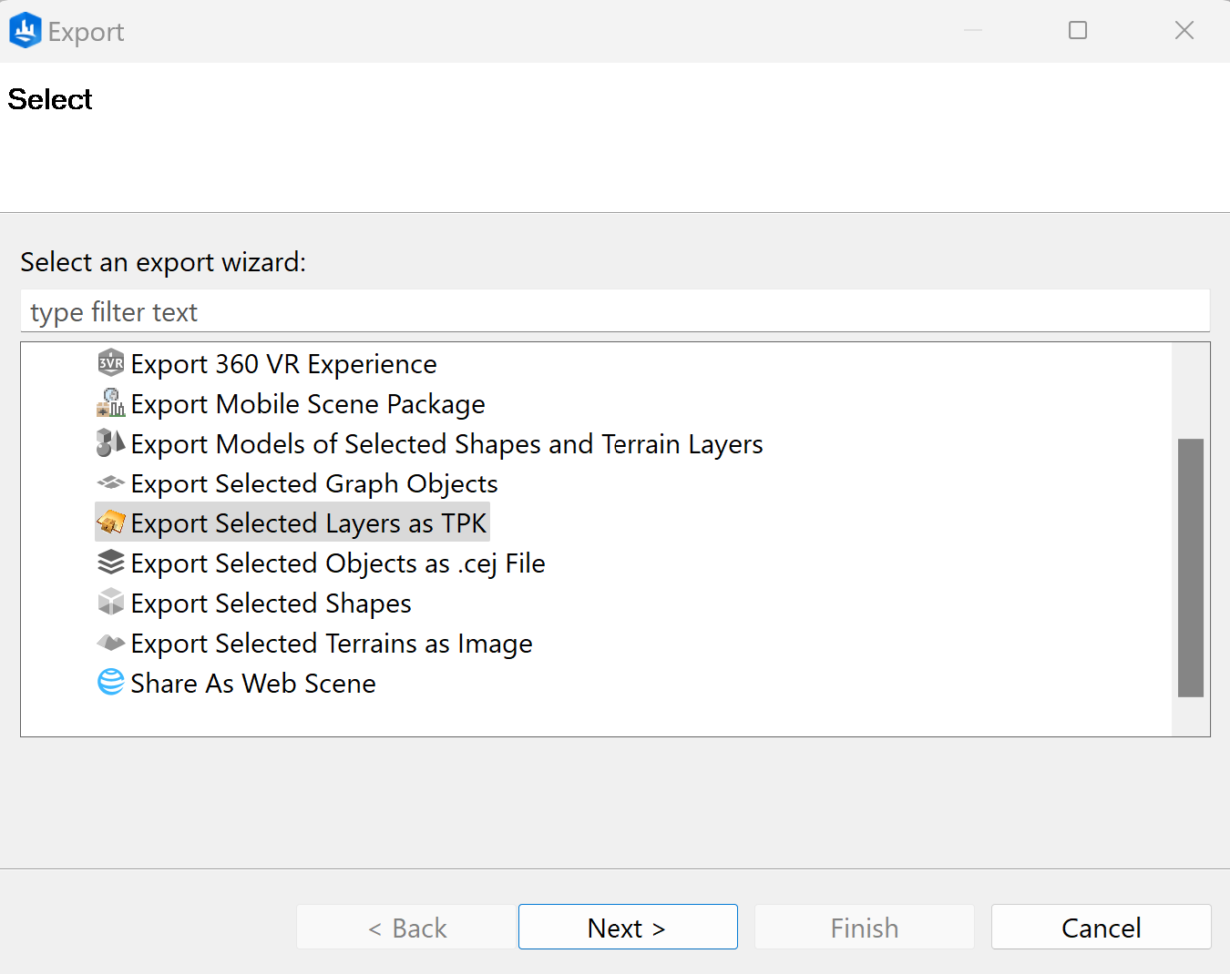 Export Selected Layers as TPK dialog box Export Selected Layers as TPK dialog box