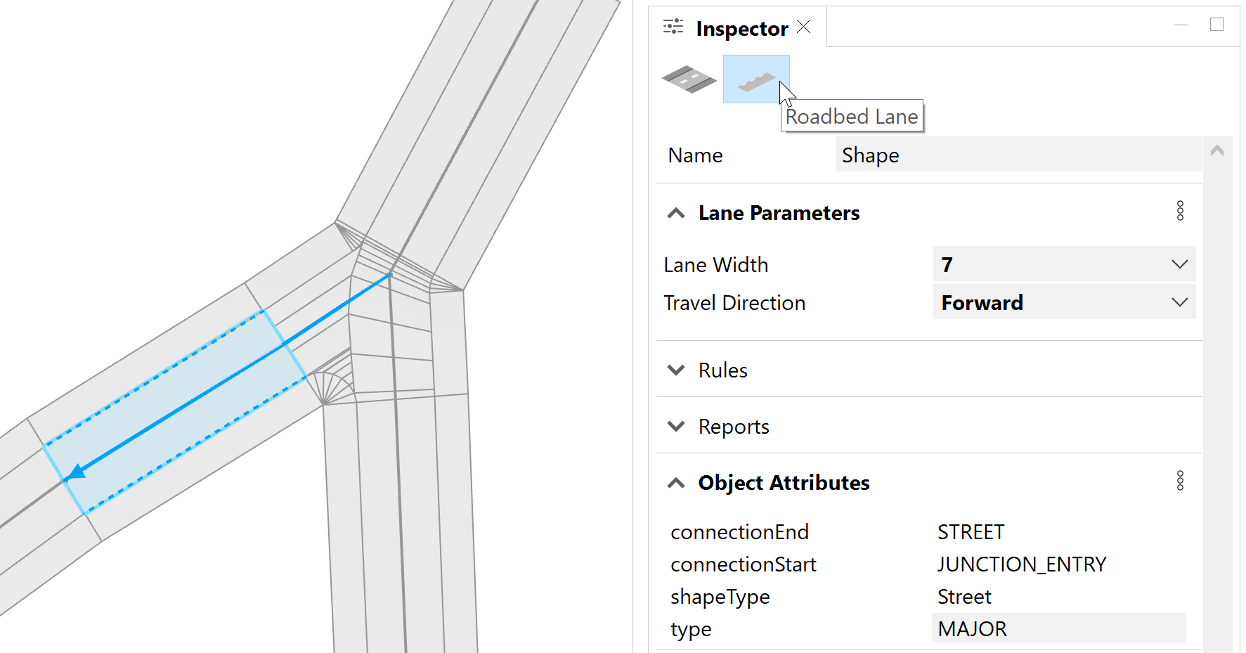Roadbed lane selection and parameters
