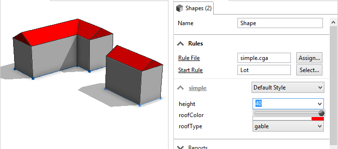 Selected shapes with height values changed