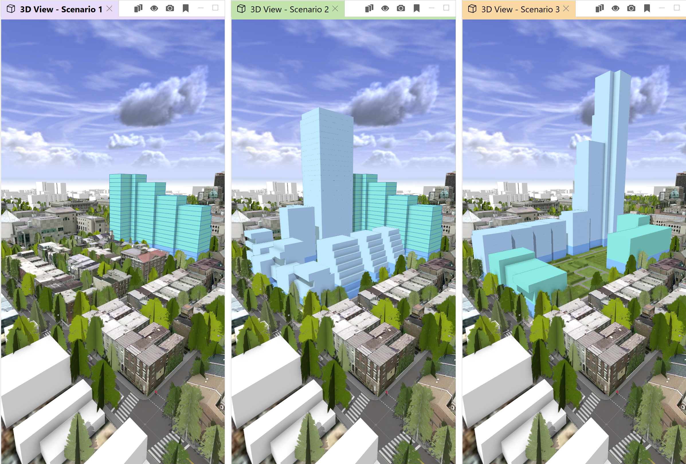 3D Viewports side-by-side with different scenarios