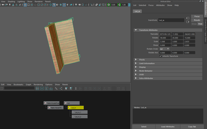 Imported geometry scene in Autodesk Maya