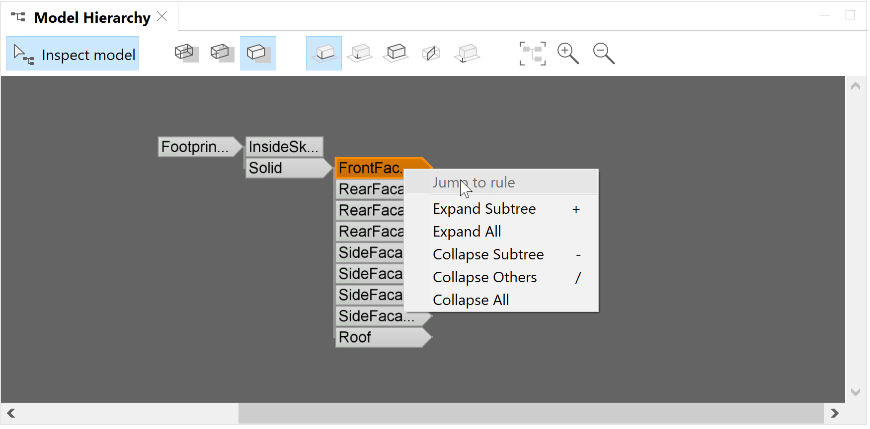 Expand and collapse model hierarchy.