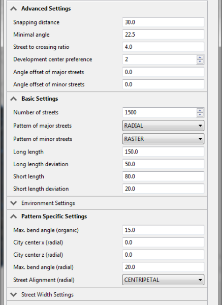 Radial major streets with raster pattern on minors settings