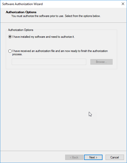 Software Authorization Wizard options