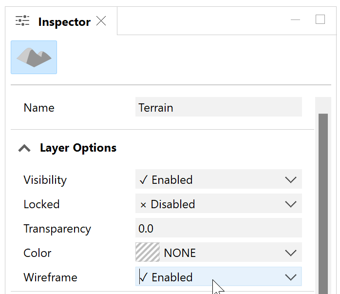 Wireframe set to Enabled