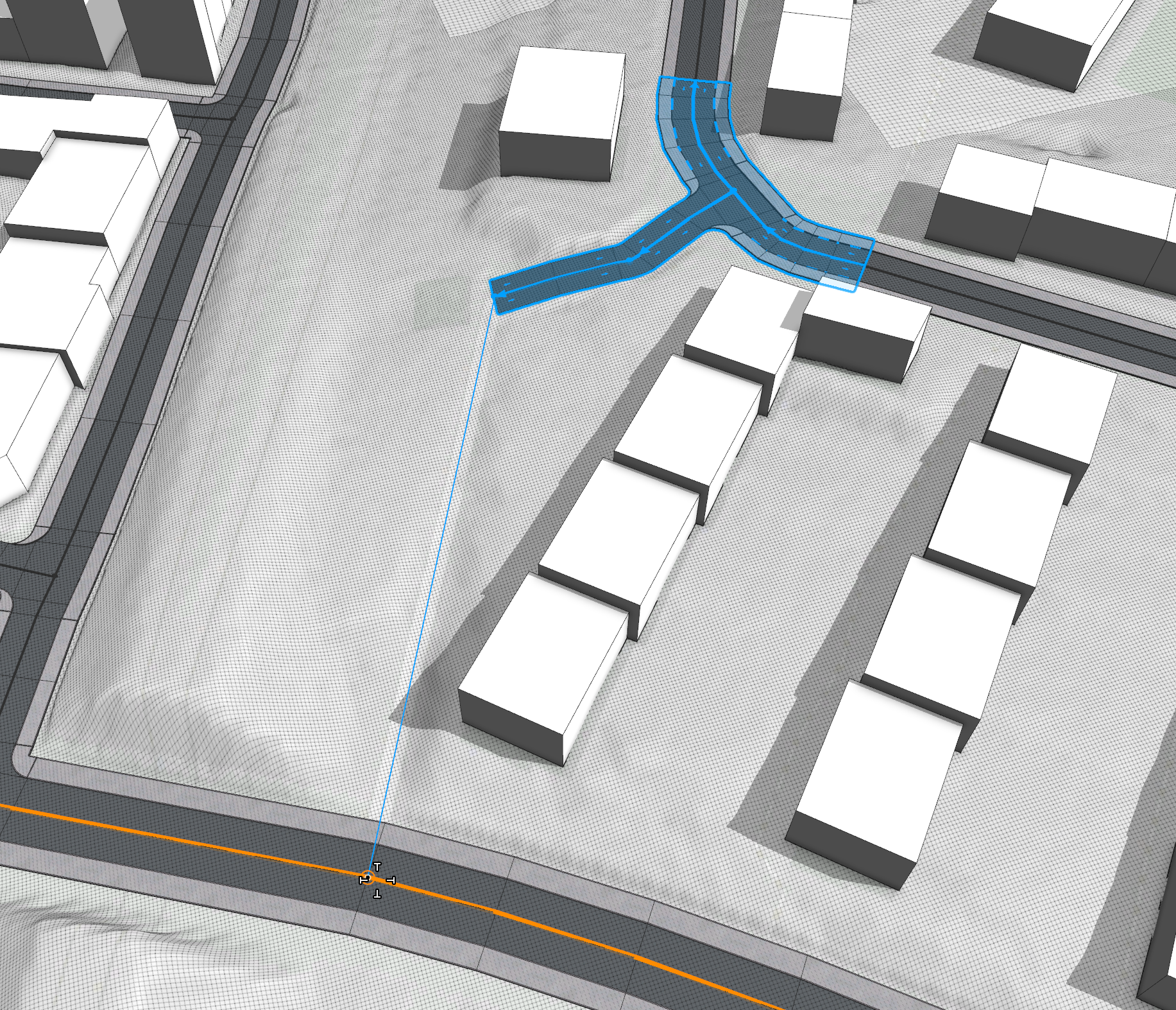 Adding nodes to create street on terrain