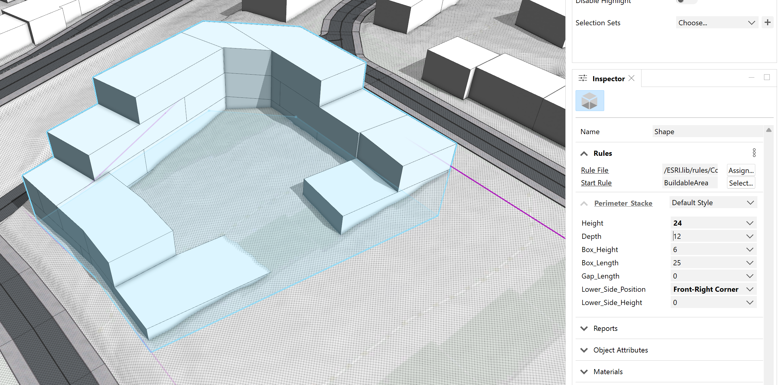 Shapes adjusted in the Inspector window