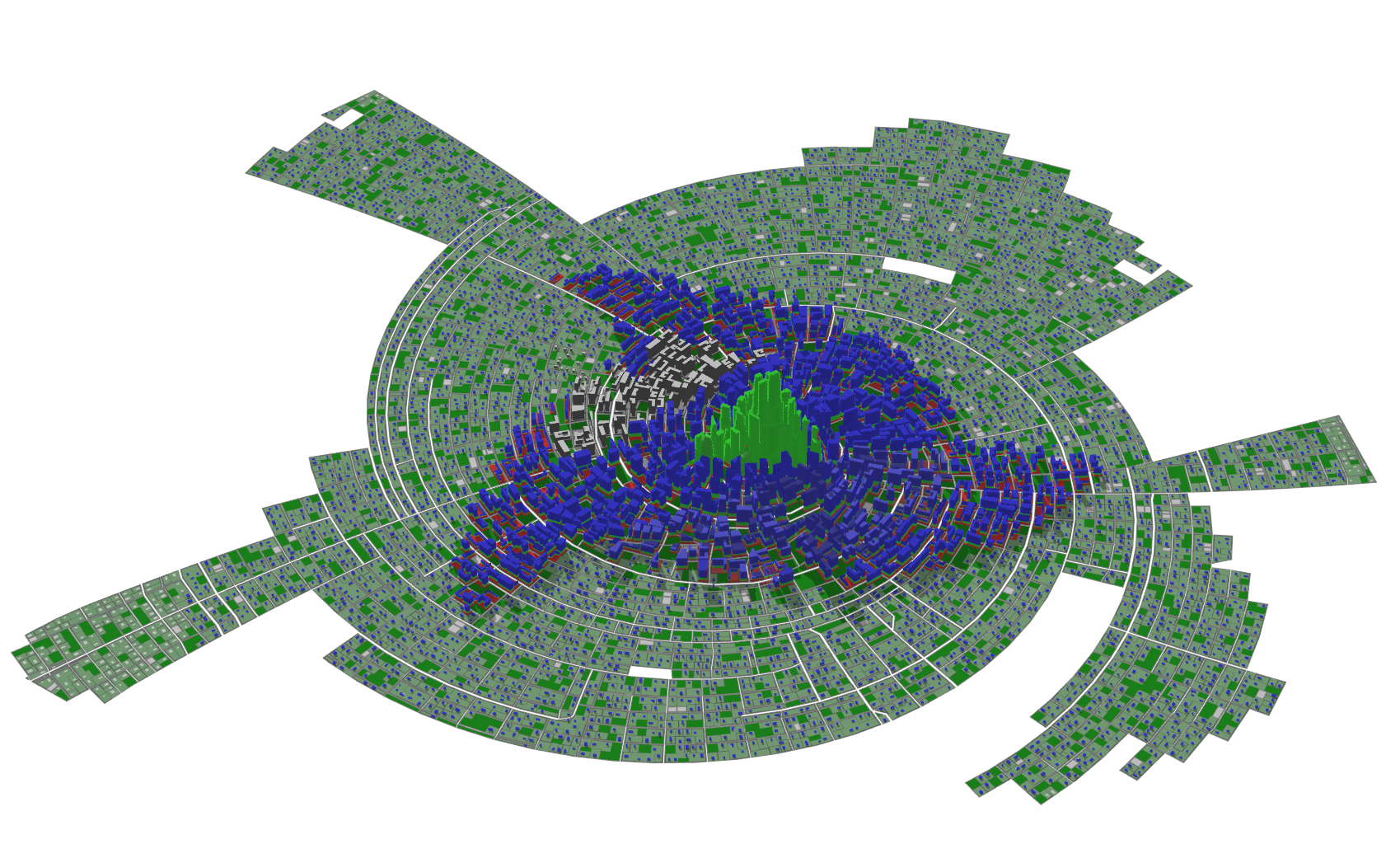 Entire city generated with colored floors visualization