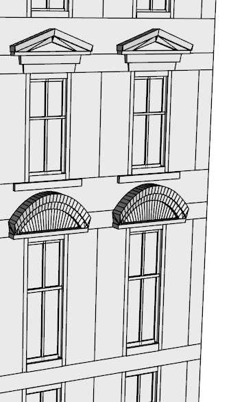 Close-up view of window ornament triangle and window ornament round