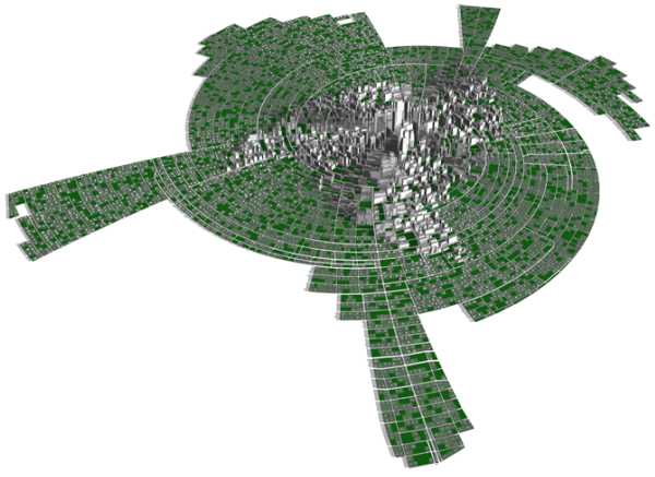 Entire city generated with mass only visualization
