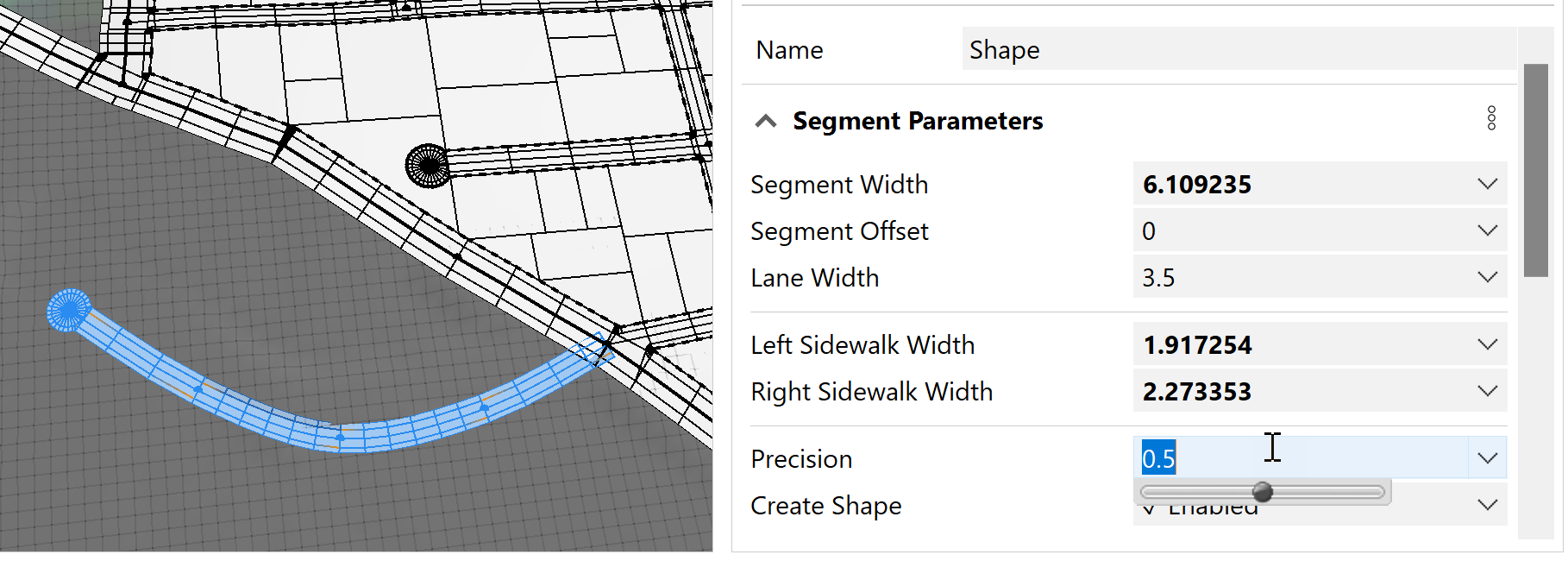 Curved street with .5 precision