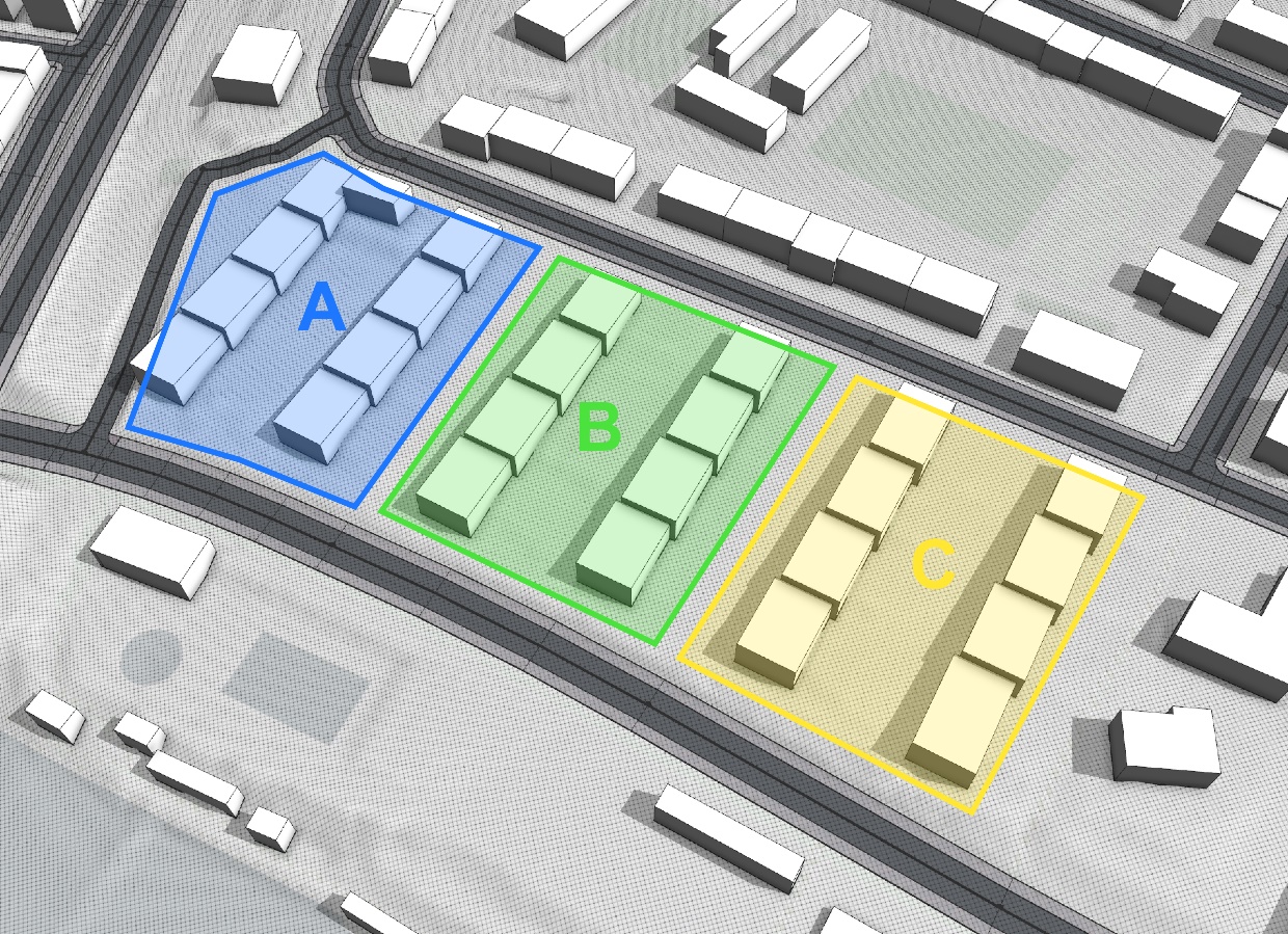 Redevelopment site with Sections A, B, and C