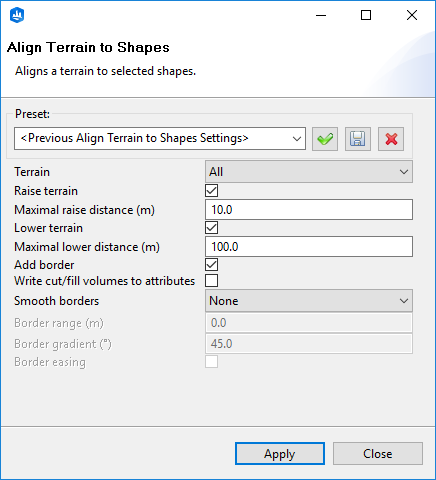 Align Terrain to Shapes dialog