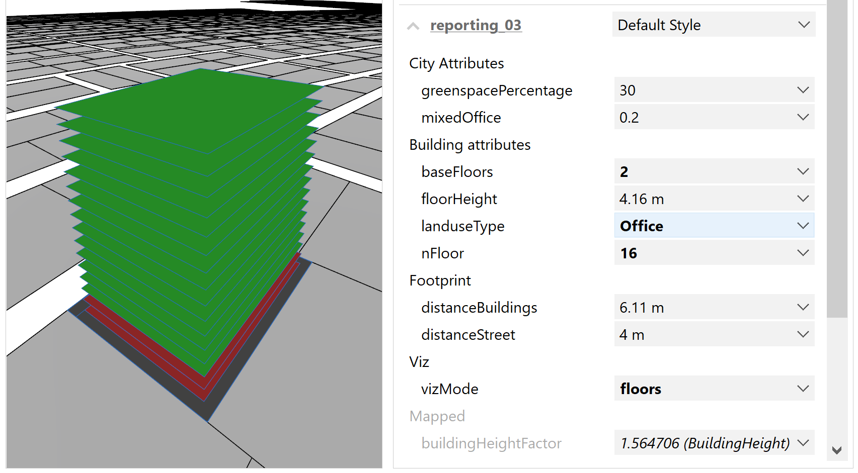 Office land-use type, with three retail floors