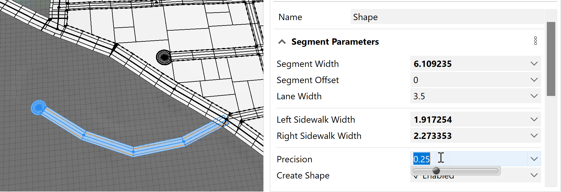 Curved street with .25 precision