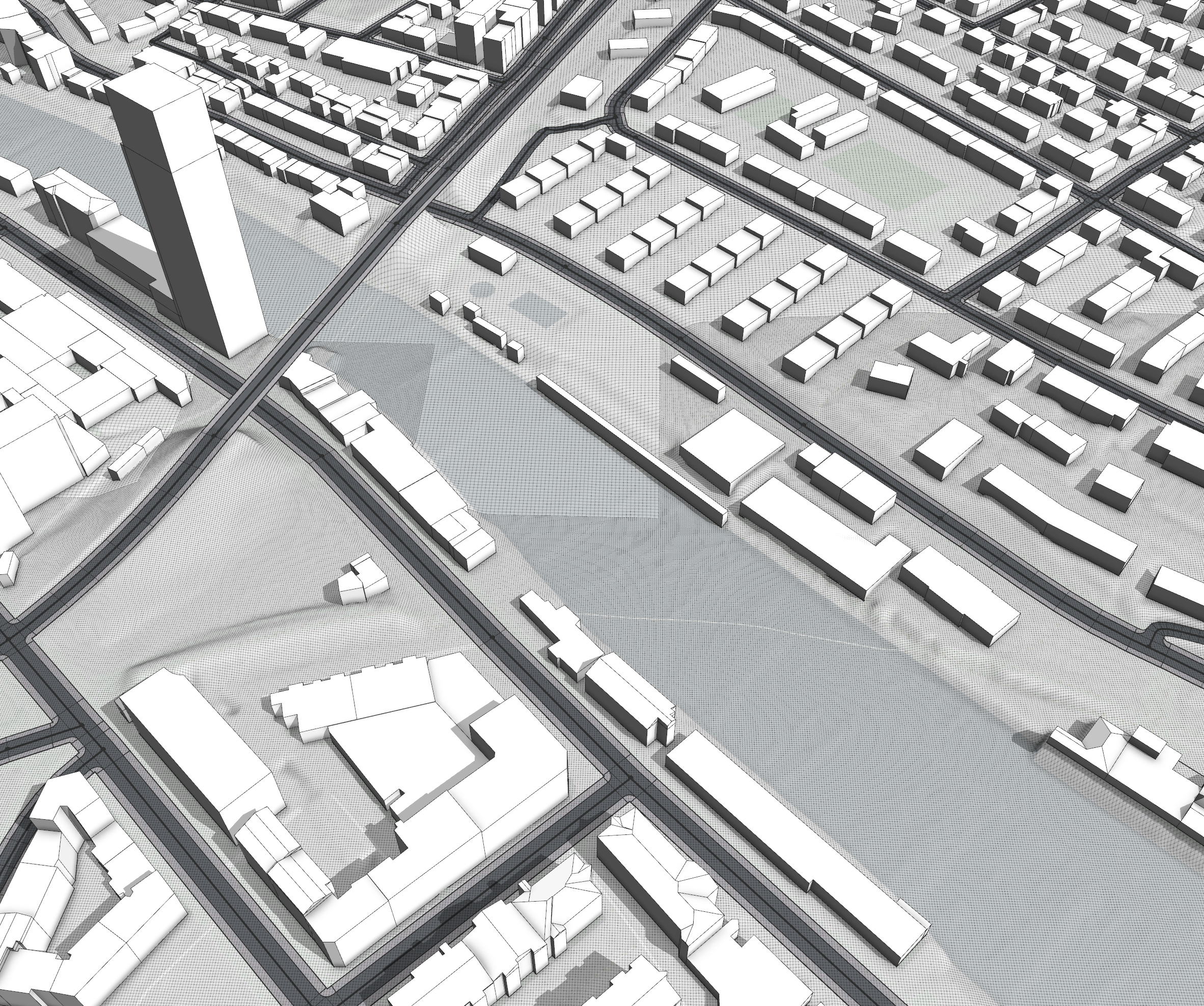 Final scene with street and footprints aligned to terrain