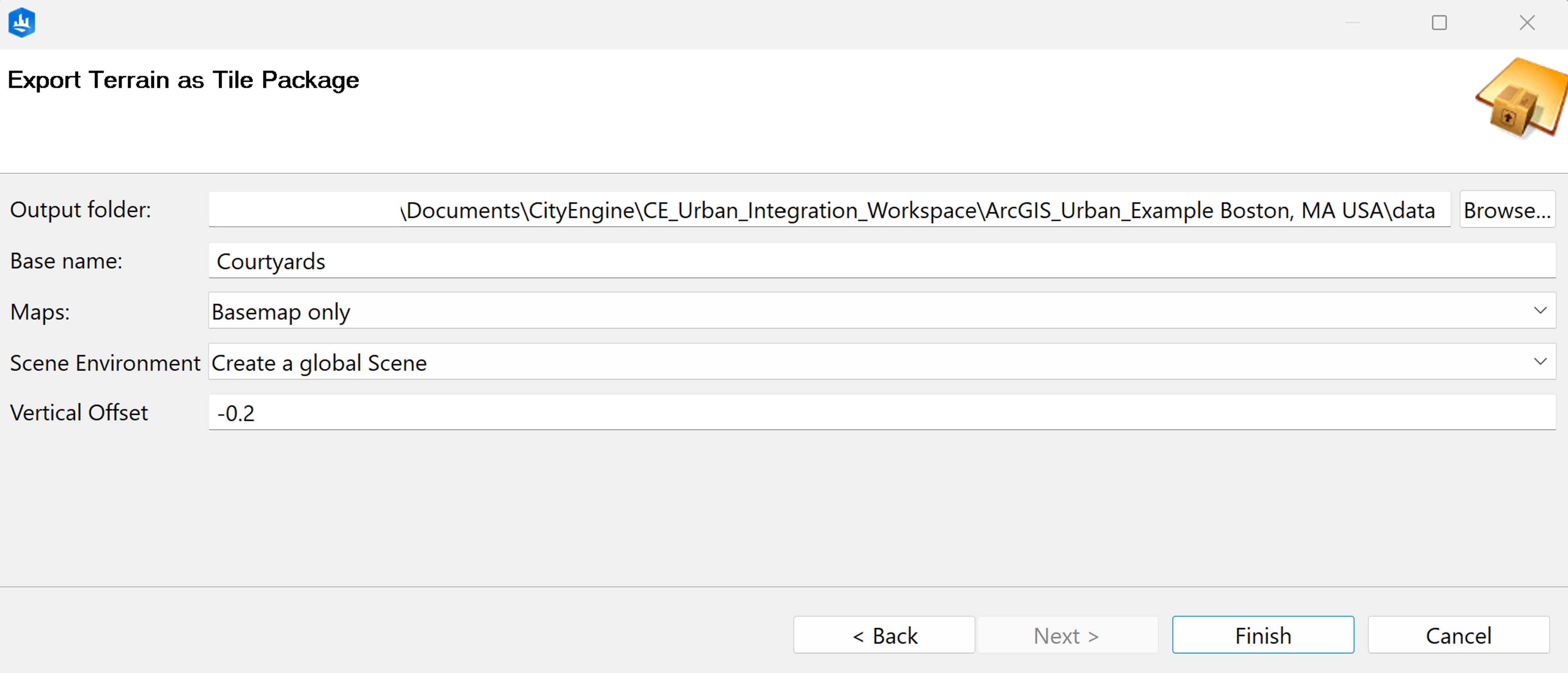 Export Terrain as Tile Package dialog box