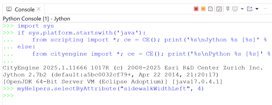 Python console selecting sidewalks with width of 4.