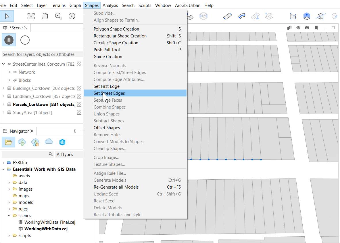 Set Street Edges menu