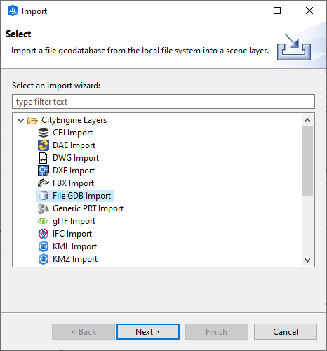 Import dialog box