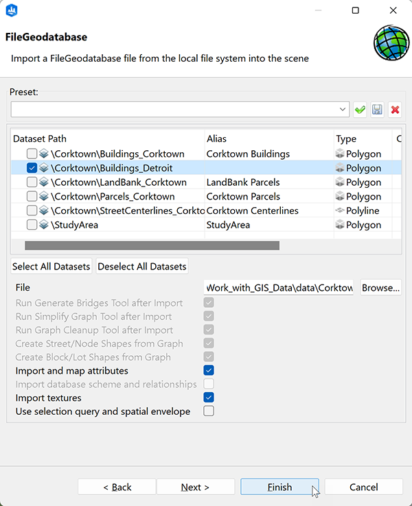 FileGDB dialog box