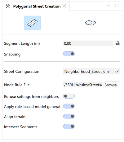 Polygonal Street Creation tool options