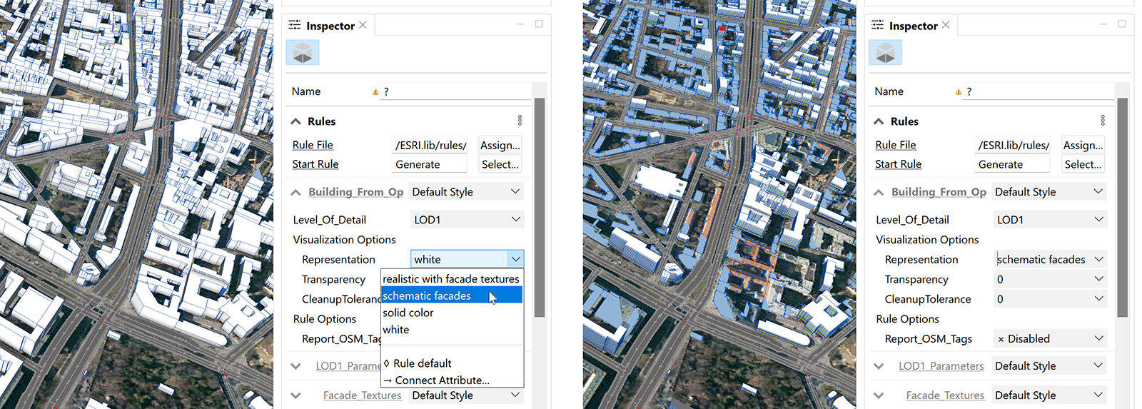 Change buildings to schematic facades