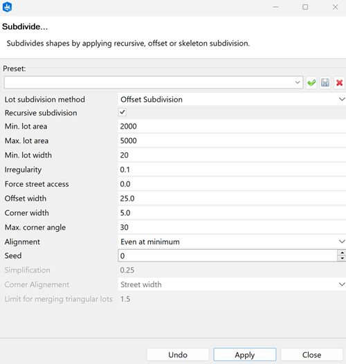 Subdivide parameters