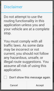 Routing legal disclaimer