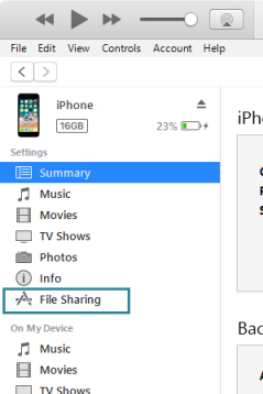 File Sharing in Settings