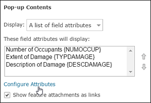 The Configure Attributes link in the Configure Pop-up panel