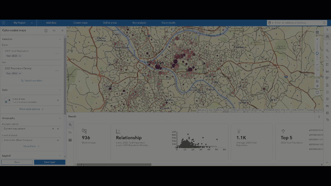 Color-coded maps results pane animation