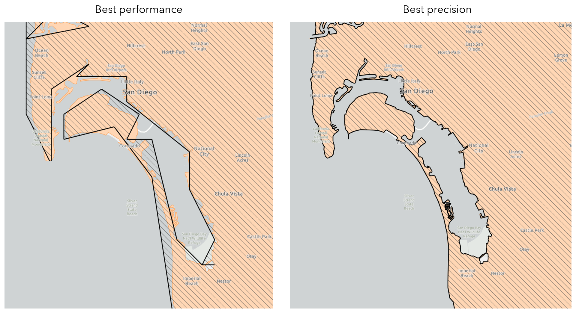 Comparison of polygon generalization levels