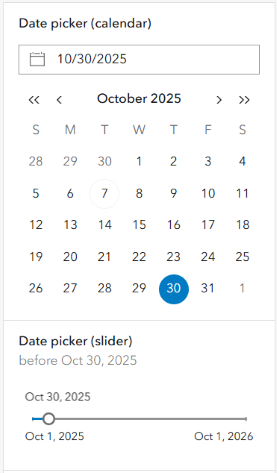 Date selector calendar and slider